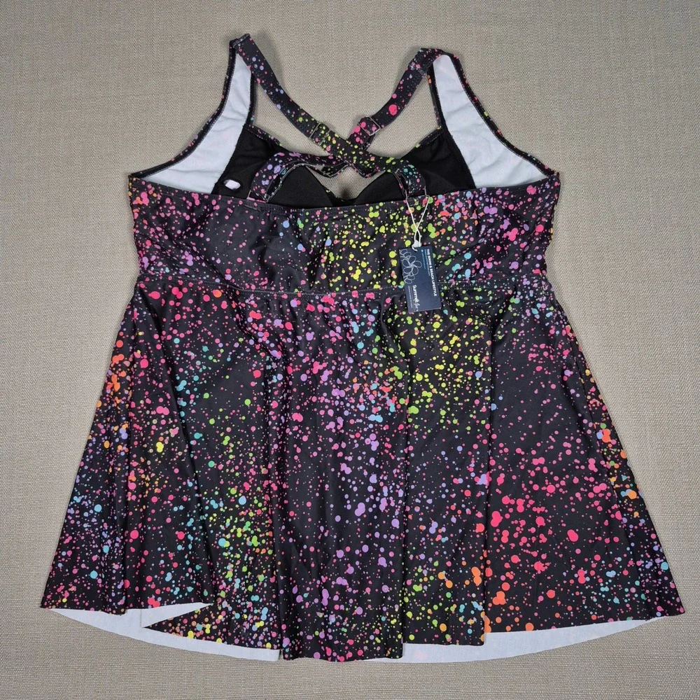 Summer Mae Tankini Swim Neon Paint Splatter Tummy Control New Top Only Size 22W